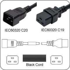 DÂY NGUỒN CHUẨN IEC 60320 C19-C20, CHỊU TẢI 16A-250V, ĐỘ DÀI 1.2m ~ 2.5m, THIẾT DIỆN 3x1.5mm2